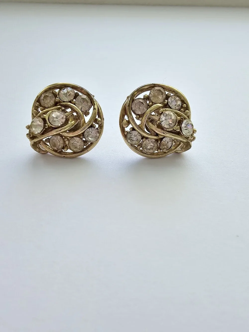 Vintage Coro Gold-Tone Rhinestone Swirl Clip-On Earrings